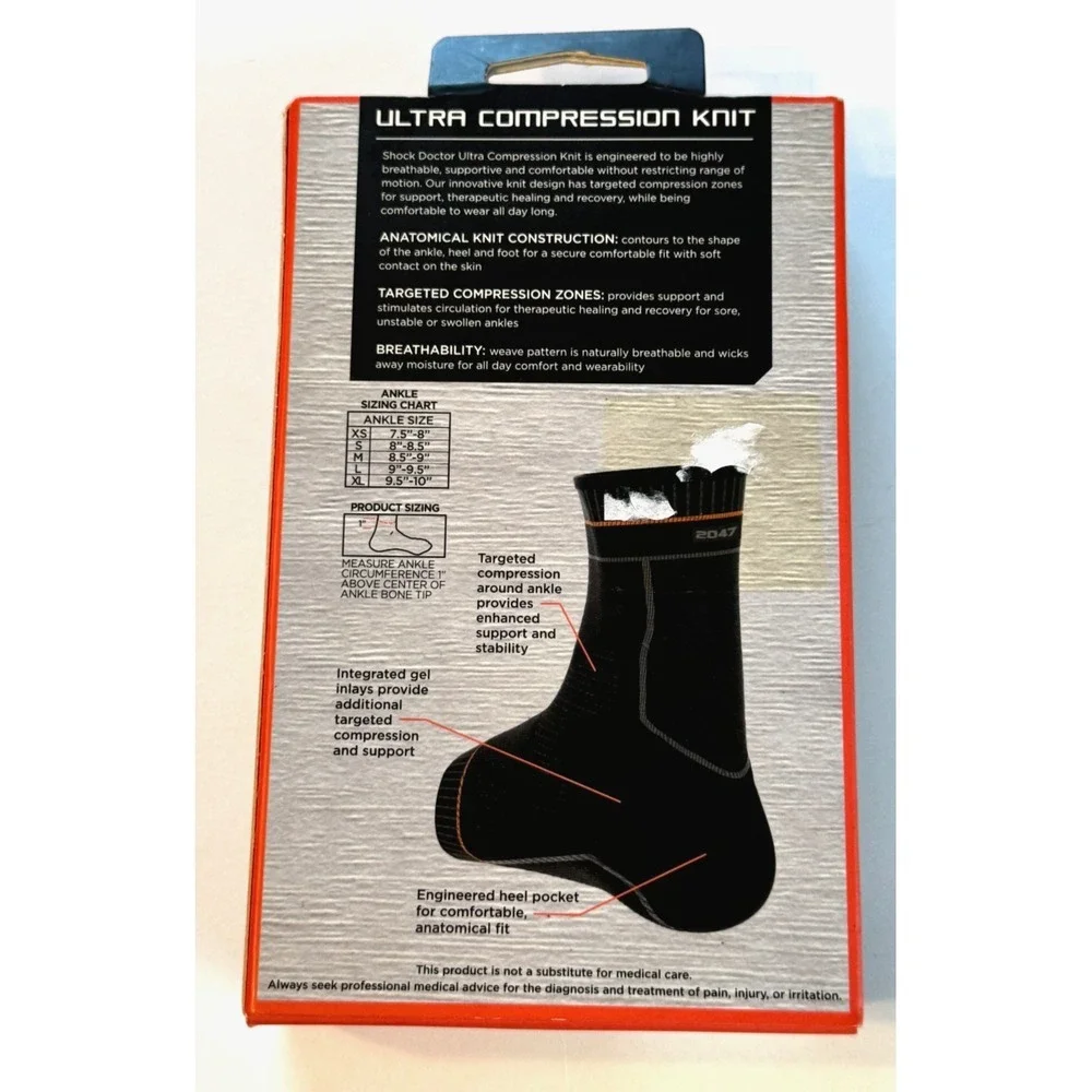 NEW Shock Doctor Ultra Compression Knit Ankle Support w/ Gel Support Size Large